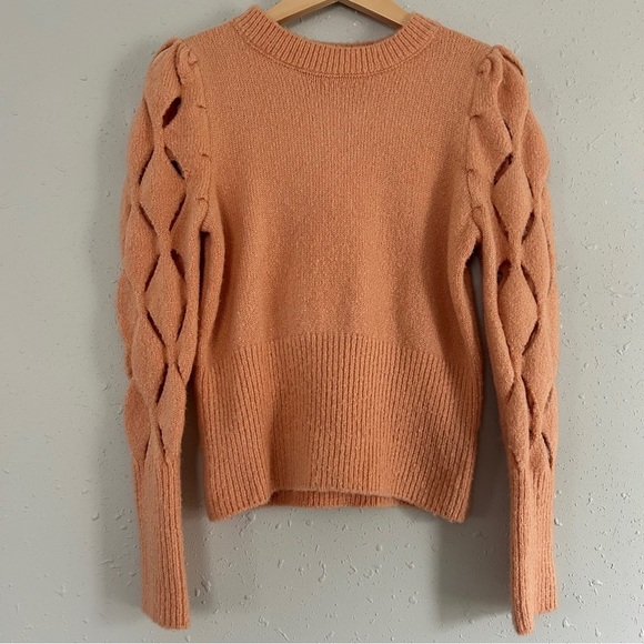 NWT Red BKE Buckle Peach Orange Crewneck Sweater Braided Arms Comfy Winter Small - Picture 1 of 8